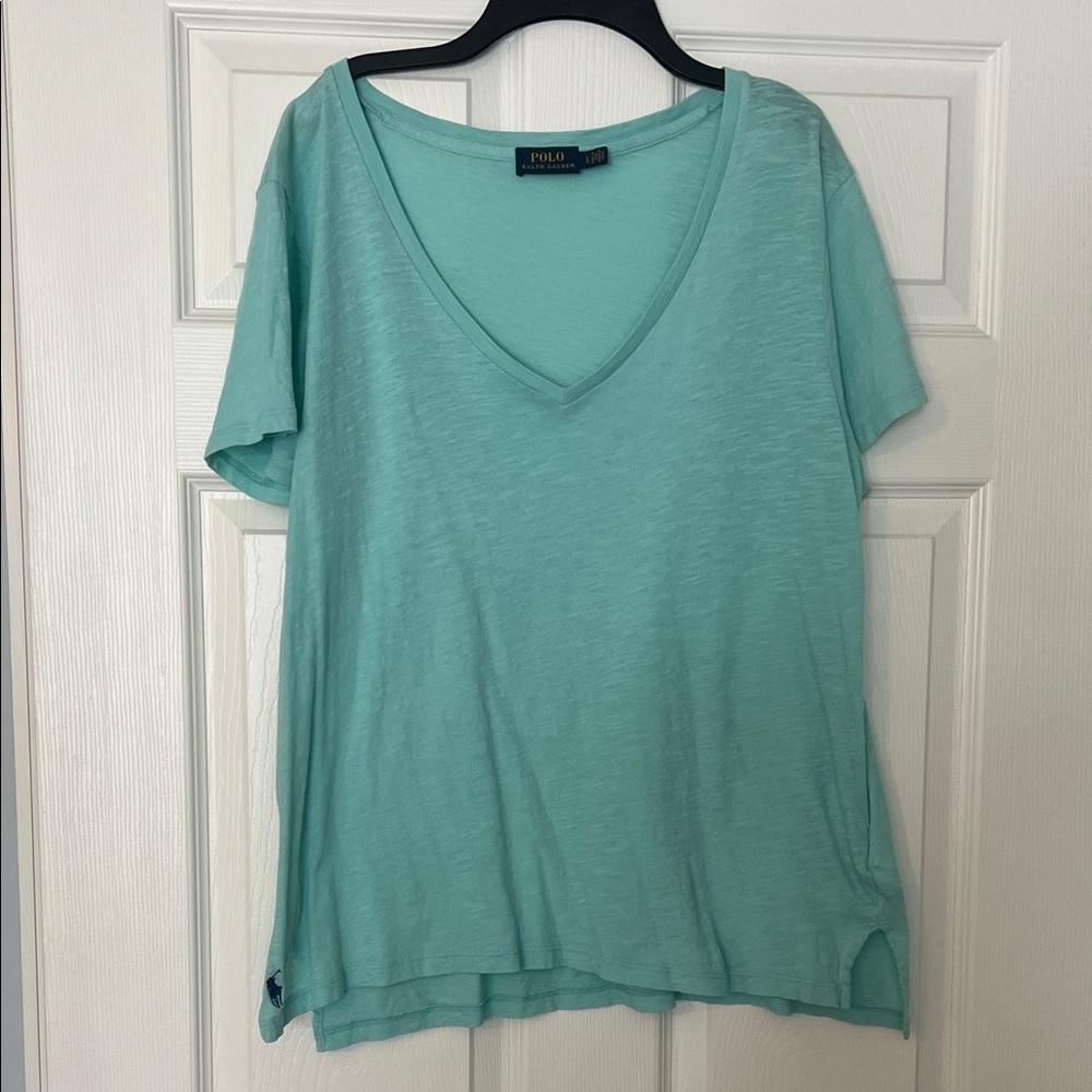 Polo by Ralph Lauren Women's Light Teal V-Neck Tee
